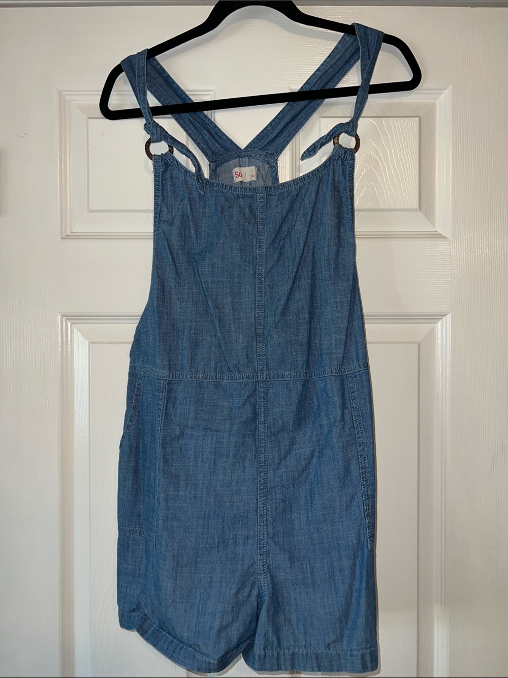 Juniors Denim Short Overalls - Blue Large